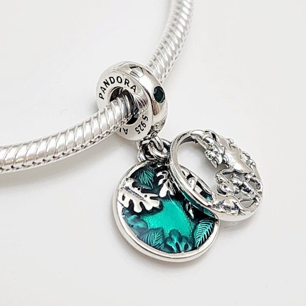 Pandora Disney Lion King Timon and Pumbaa and Simba Green Enamel Dangle Charm - Picture 5 of 6